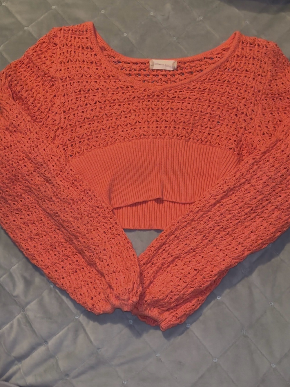 Altar'd State Coral Open-Weave Turtleneck Sweater